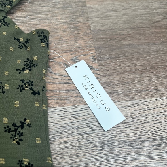 NWT Kirious Los Angeles Floral Green Black Dress Tie Front Mini Medium - Picture 5 of 9